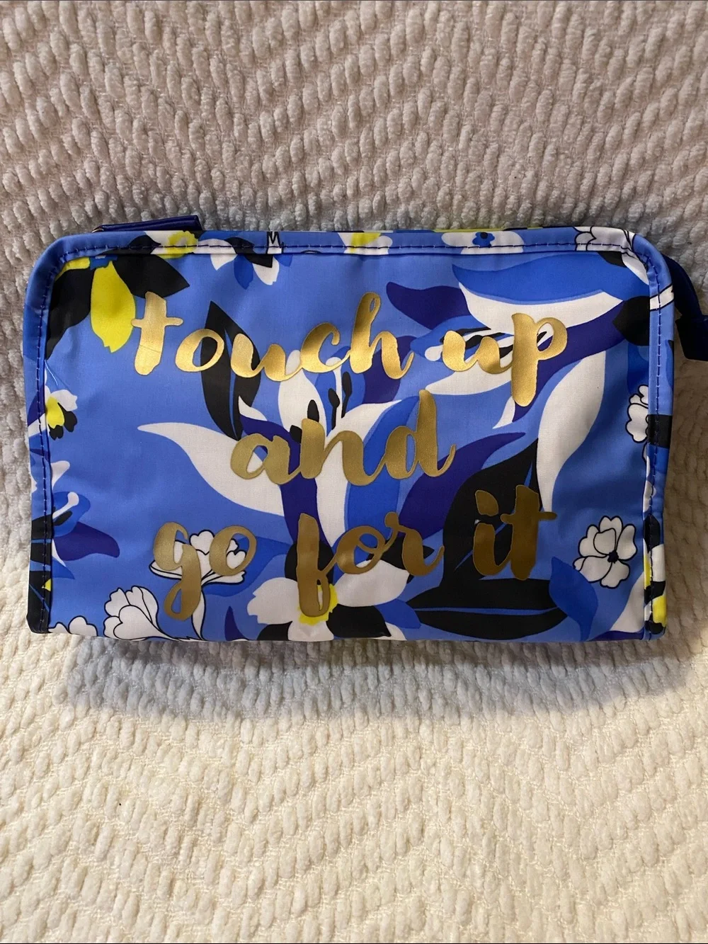 Draper James Blue Floral Cosmetic Pouch with Gold Script